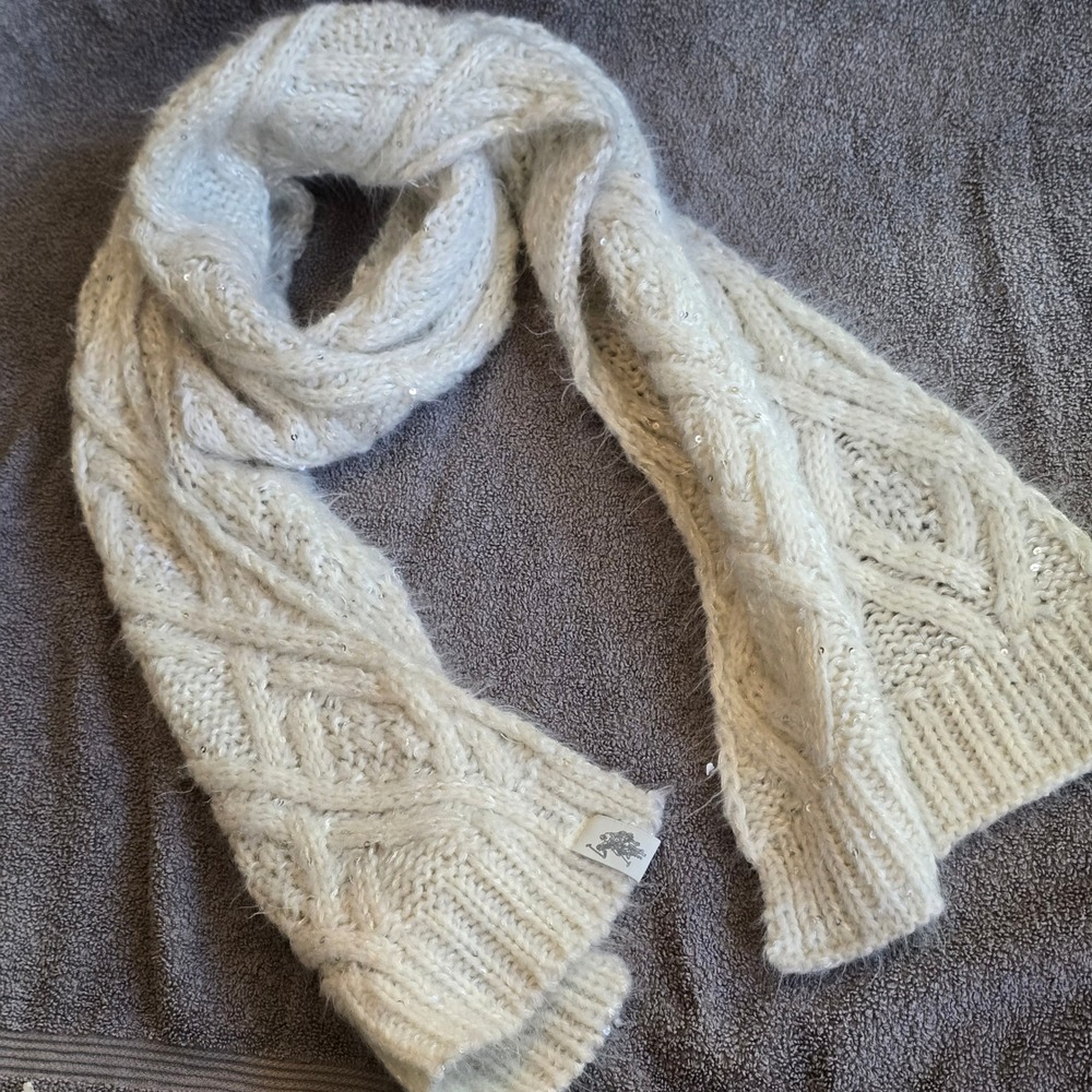 U.S. Polo Assn. Accessories Scarf Womens OS Cream Cable Knit Sequin TJSH1451